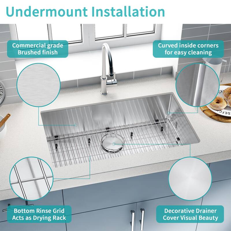 Double Bowl Undermount Stainless Steel Kitchen Sink with Faucet