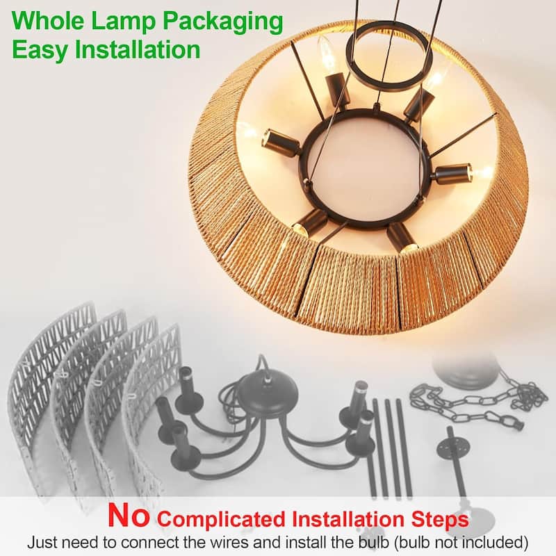 6-light dining room light brown chandelier light rattan pendant light