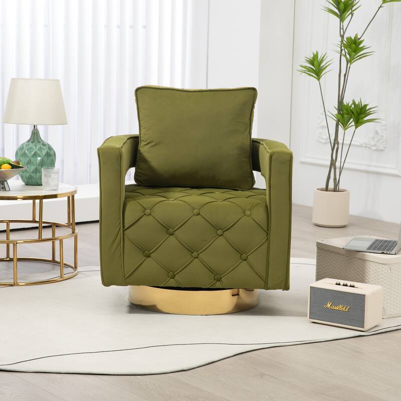 Mid Century 360° Swivel Tufted Accent Armchairs with Velvet Upholstered