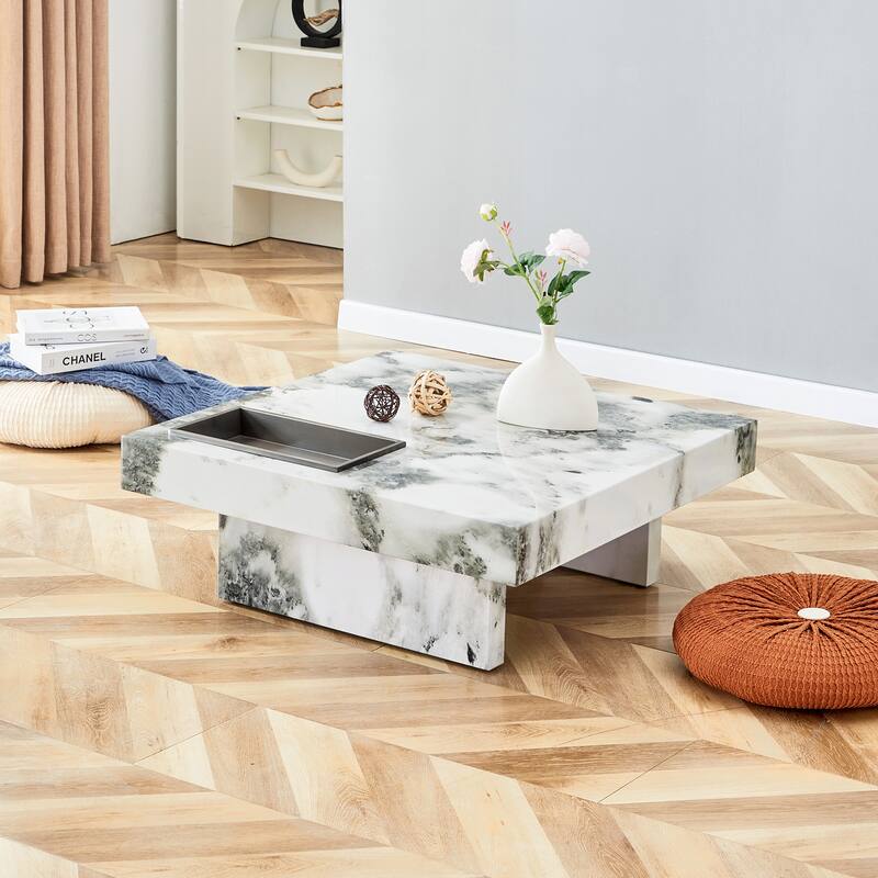Modern Imitation Marble Coffee Table Simple Coffee Table Multifunctional Coffee Table, for Living Room