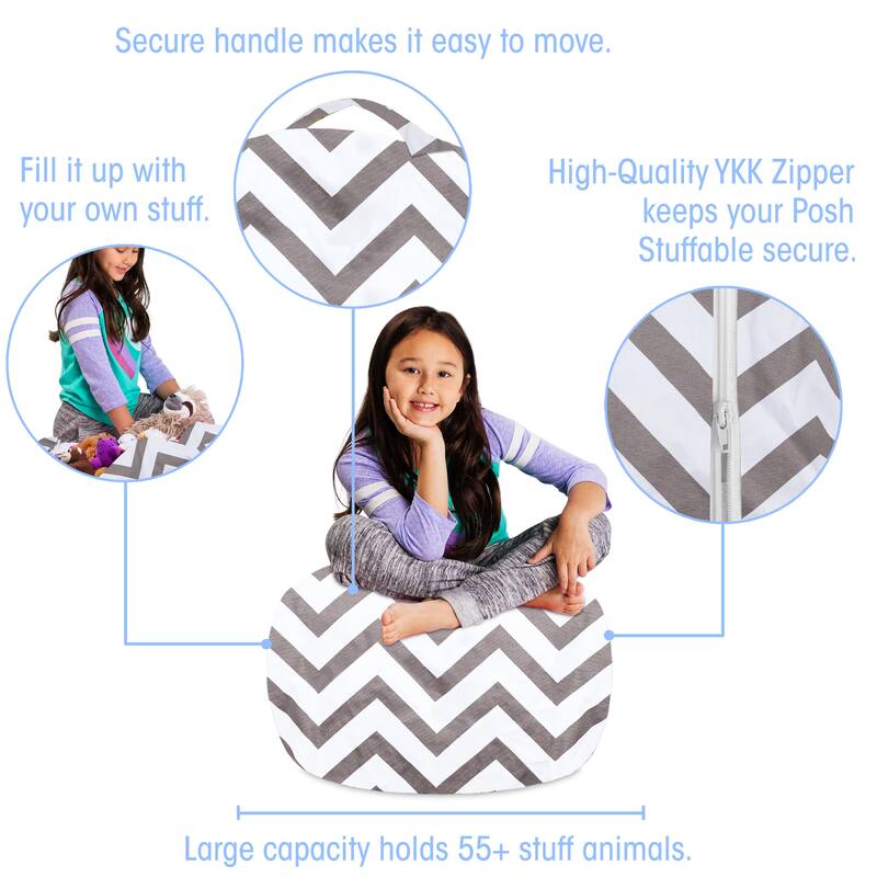 Kids Bean Bag Chair Cover Stuffed Animal Storage or Toy Organizer