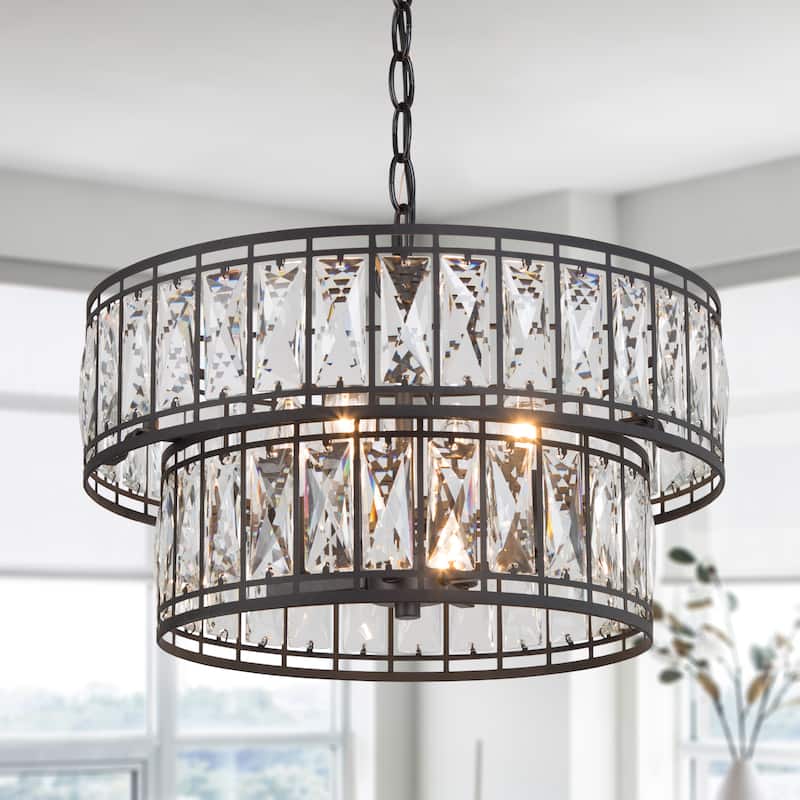 Aulia Modern Black Crystal 4-Light Drum Chandelier Lights for Dining Room - D15.5" x H10"