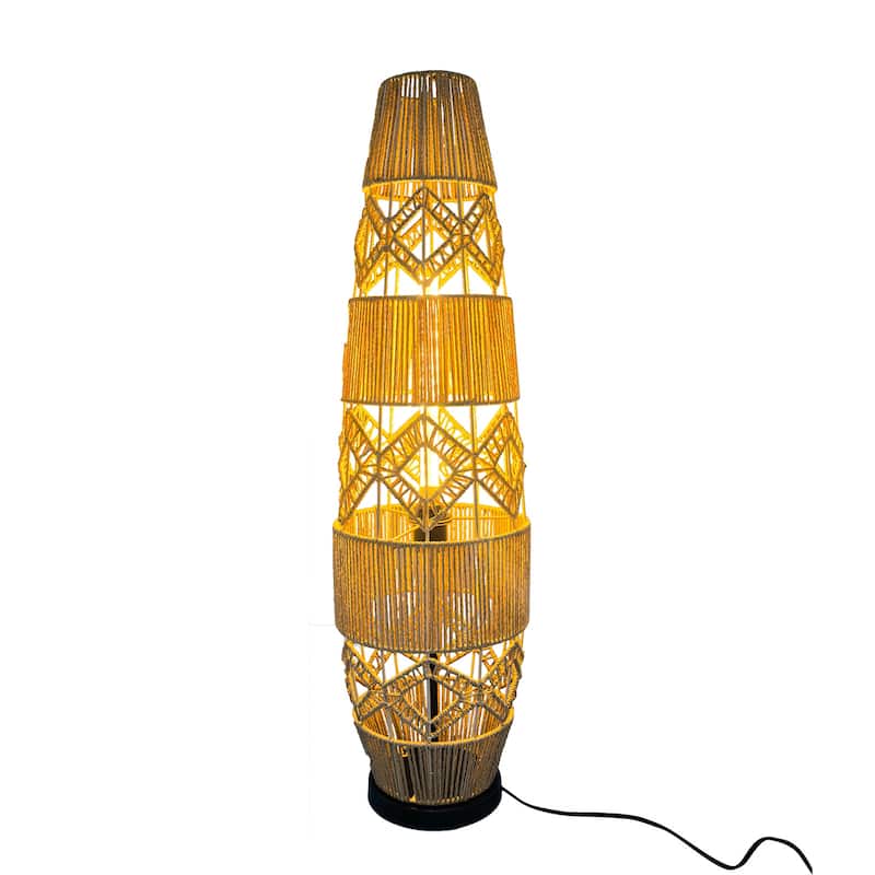 Boho Rustic Hand-Woven Rattan Corner Floor Lamp Night Light with Led Light Bar - 7.09x36.61 inch
