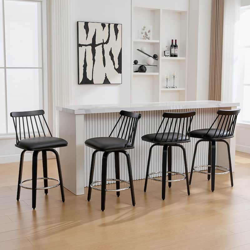 Mid-century Spindle Back Swivel Counter Height Bar Stools - 37.2"H x 18.9"W x 18.9"D