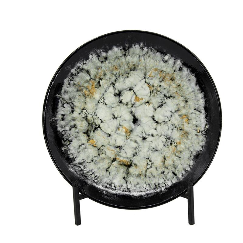 Marble Finish Ceramic Charger with Stand- 18" - Black and White