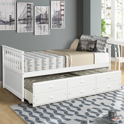 Captain's Bed Twin Daybed with Trundle Ideal for Small Bedrooms White