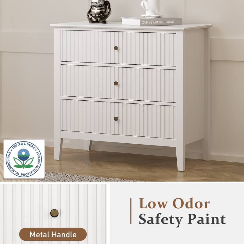 Fluted 3 Drawer Dresser for Bedroom