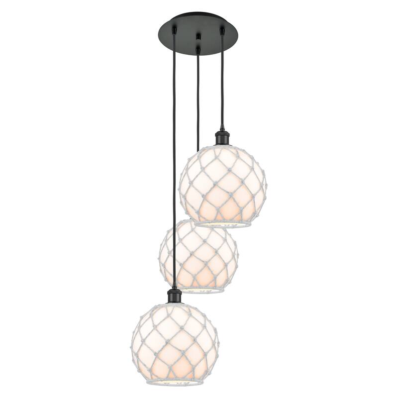 Innovations Lighting Endless Possibilities Ballston - Farmhouse Rope - 3 Light 17" Cord Hung Multi Pendant - White Glass with White Rope/Matte Black