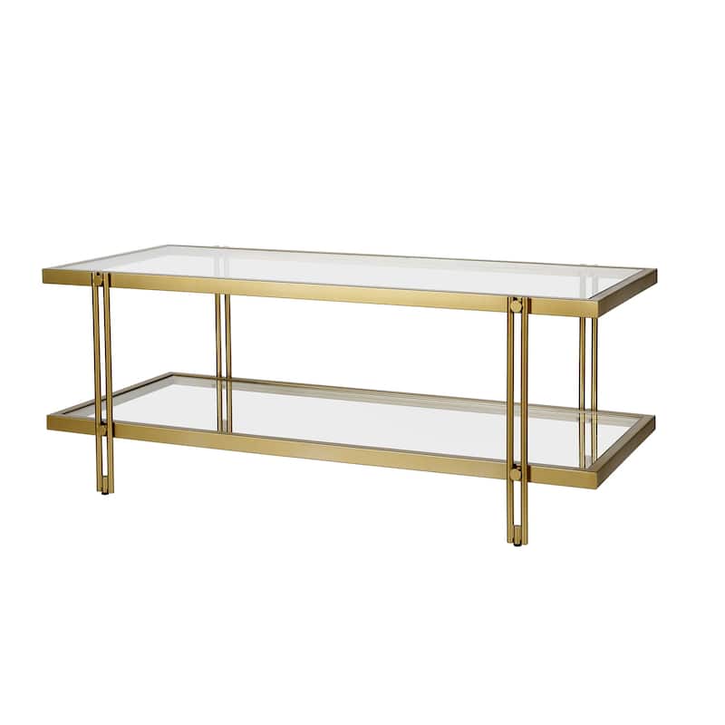 45-inch Glass and Steel Coffee Table with Shelf for Living Room Storage - 45" x 20" x 17"