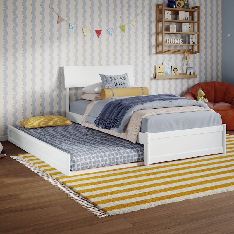 Norla Wood Platform Bed with Trundle - White - Twin
