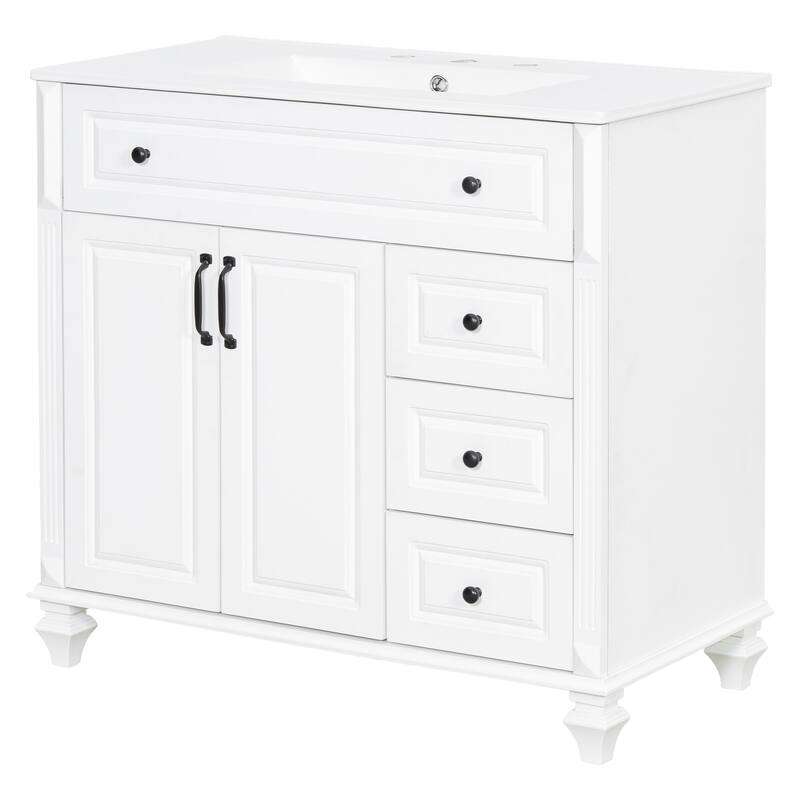 Solid Wood Frame Bathroom Vanity Cabinet, 36" Undermount Ceramic Sink Bathroom Cabinet