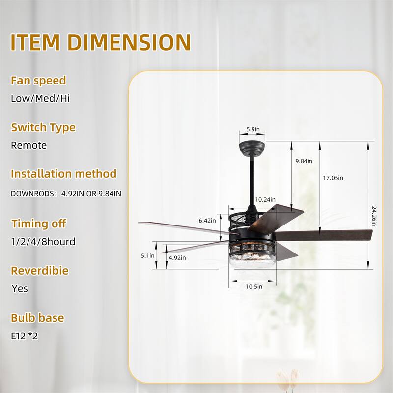52-inch 5-blade Lighted Ceiling Fan