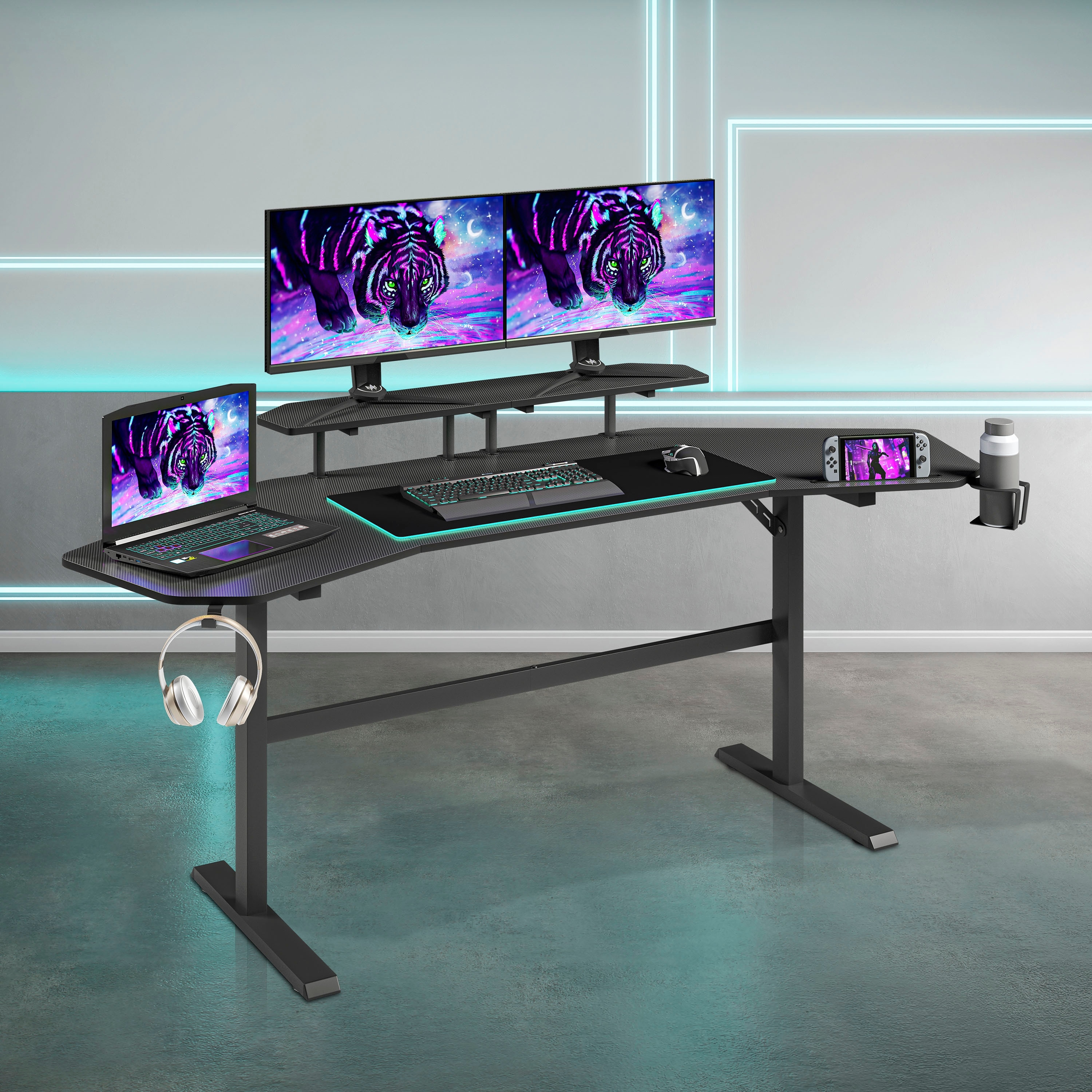 Techni Sport TS91D Gaming Desk with Shelves & Accessory Holder
