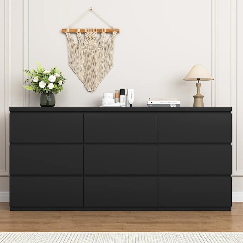 9-Drawer Cabinet for Bedroom, Wide Modern Chest of Drawers with No Handles Design for Living Room & Entryway