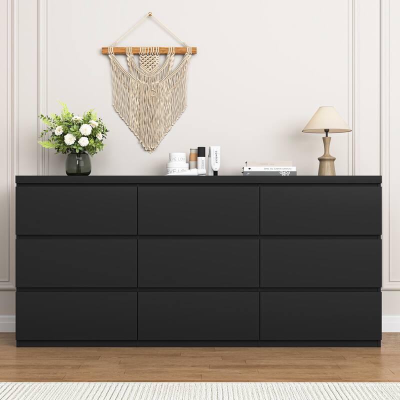 Modern Chest of Drawers with 9 Drawers, Wooden Dresser Clothes Organizer Drawers Cabinet for Living Room Bedroom Hallway