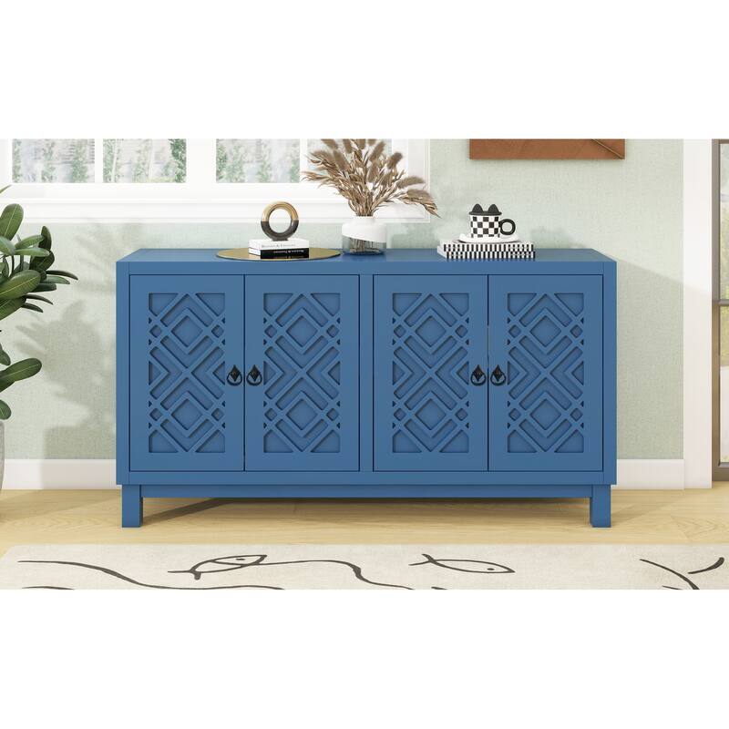 Large Storage Space Sideboard, 4 Door Buffet Cabinet with Pull Ring Handles