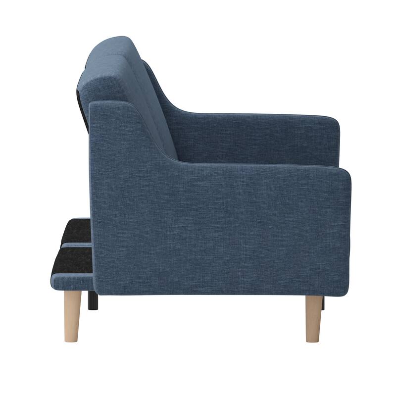 Split Back Futon Sofa with Curved Arms and Solid Wood Legs