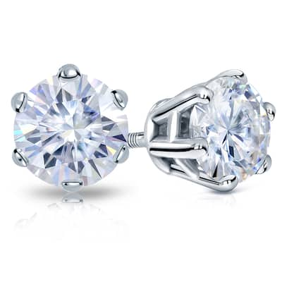Auriya Platinum 3ctw Round Moissanite Stud Earrings - 7.4 mm