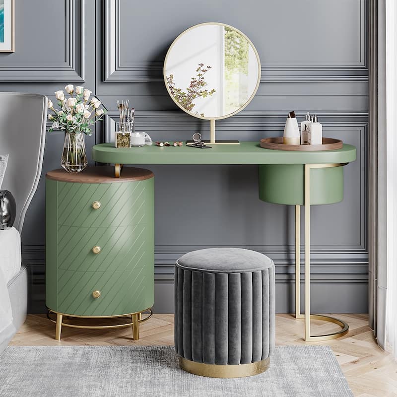 Modern Makeup Vanity Table With LED Lighted Mirror,Dressing Table with Movable Tray Top, 3 Solid Wood Drawer, Without Stool