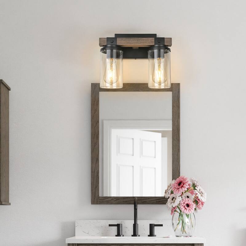 Starsky 2/3 Lights Farmhouse Modern Dimmable Bathroom Glass Vanity Light with Clear Cylinder Shade