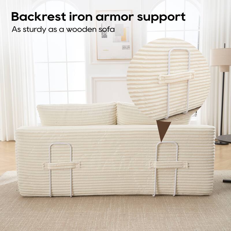 Loveseat Sofa Bed - Convertible 2-in-1, Corduroy Fabric, No Assembly, Beige