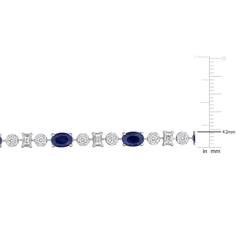 Miadora 5ct TGW Sapphire and 2 3/8ct TW Diamond Station Bracelet in 14k White Gold - 7 in