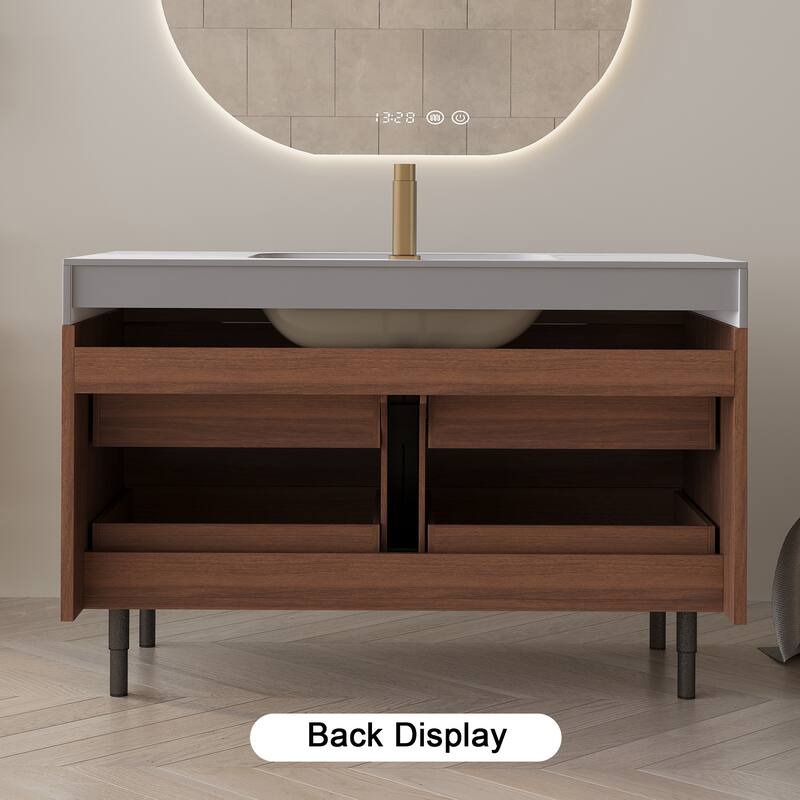 GDFStudio - Luxury 35.4" Versatile Floating/Freestanding Sintered Stone Bathroom Vanity with Ceramic Sink & Soft-Close Drawers