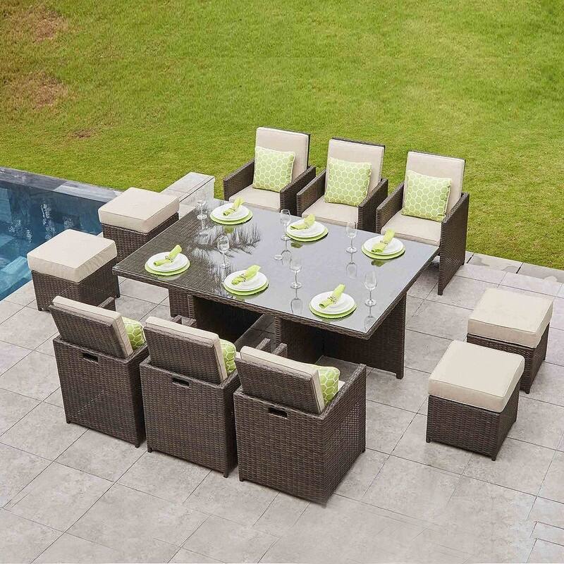 Luica 11-Piece Patio Wicker Cushioned Dining Set