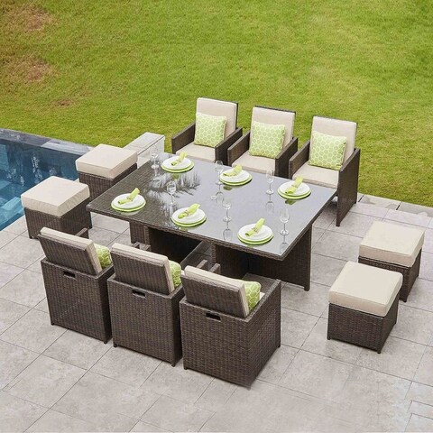 Luica 11-Piece Patio Wicker Cushioned Dining Set
