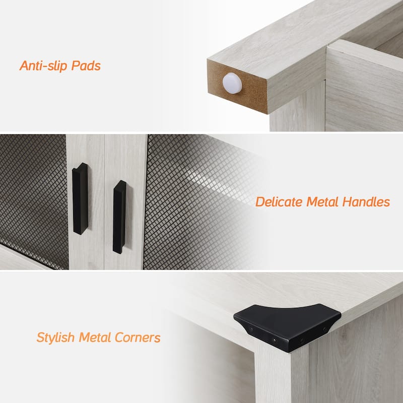 Rustic Wood Fireplace TV Stand with Mesh Barn Doors for Living Room