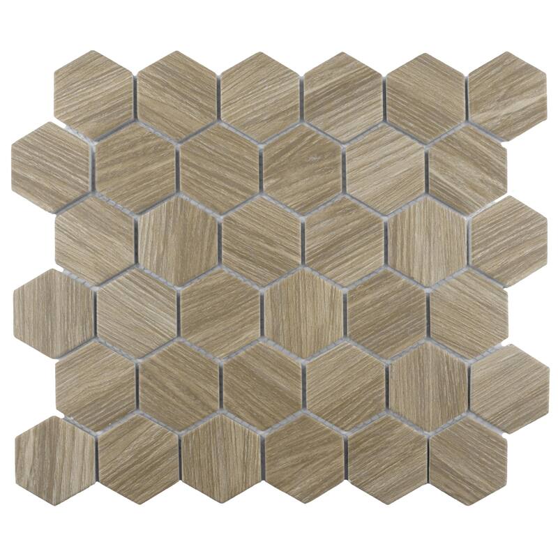 Merola Tile Llama 2" Hex Matte Noce 11-1/8" x 12-5/8" Porcelain Mosaic Floor and Wall Tile