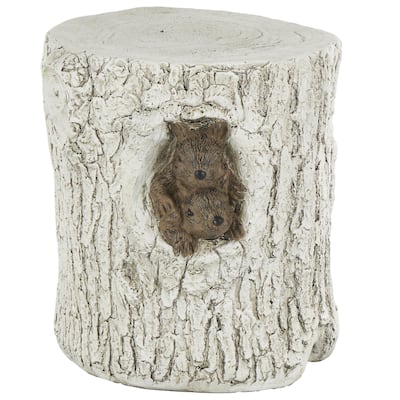 Magnesium Oxide Squirrel Tree Trunk Garden Stool with Brown Accents - White - Roche River Decor