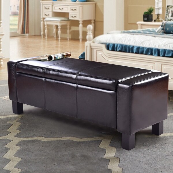 Shop Costway 42 Quot Large Pu Leather Ottoman Bench Storage
