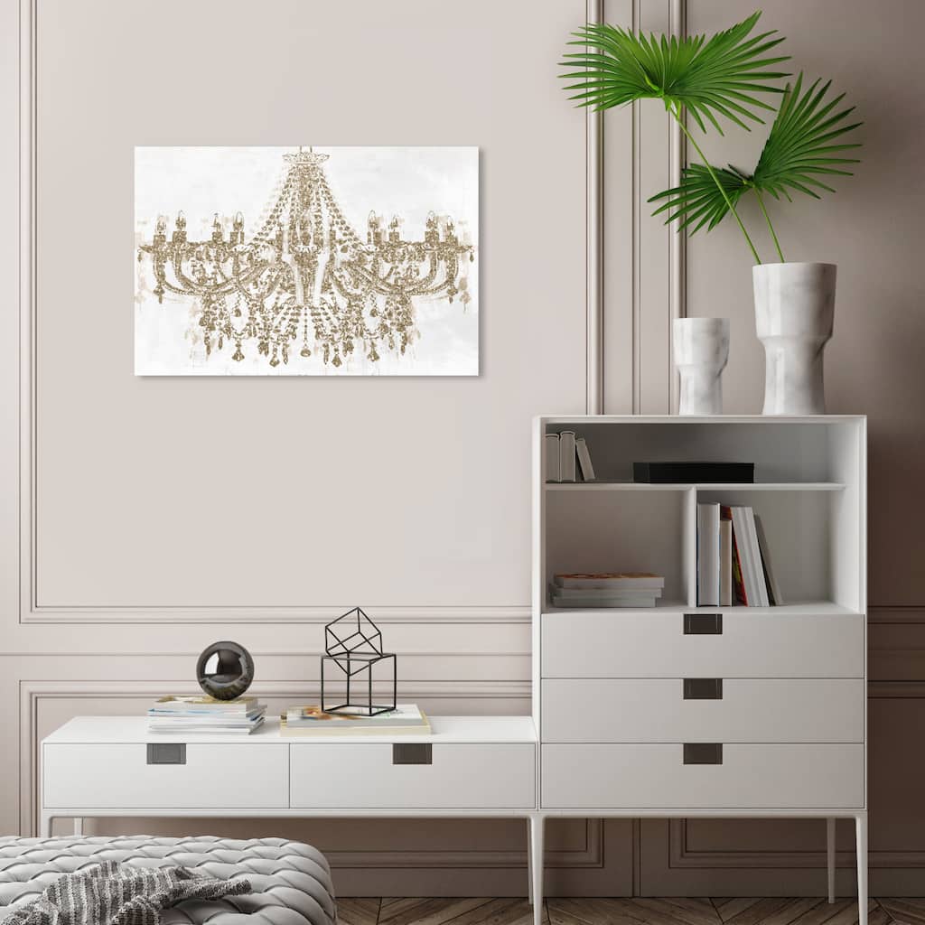 Wynwood Studio Canvas Fashion Glitz and Glam Gold Glitter Chandelier White and Modern & Contemporary Wall Art Canvas Print