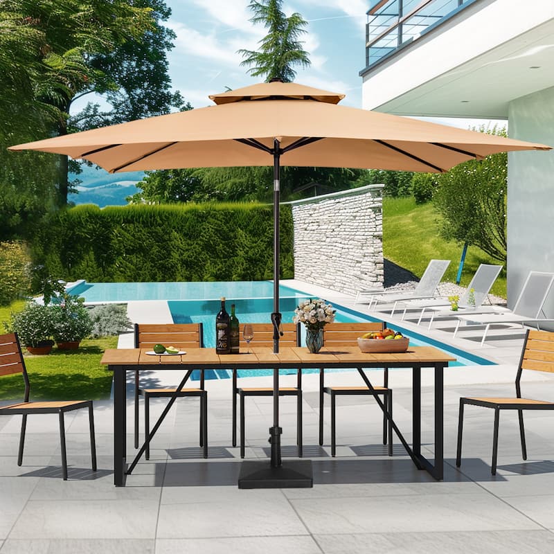 Outdoor Aluminum Patio Dining Table Rectangle with Umbrella Hole - 82.7 in L * 37.8 in W * 28.9 in H