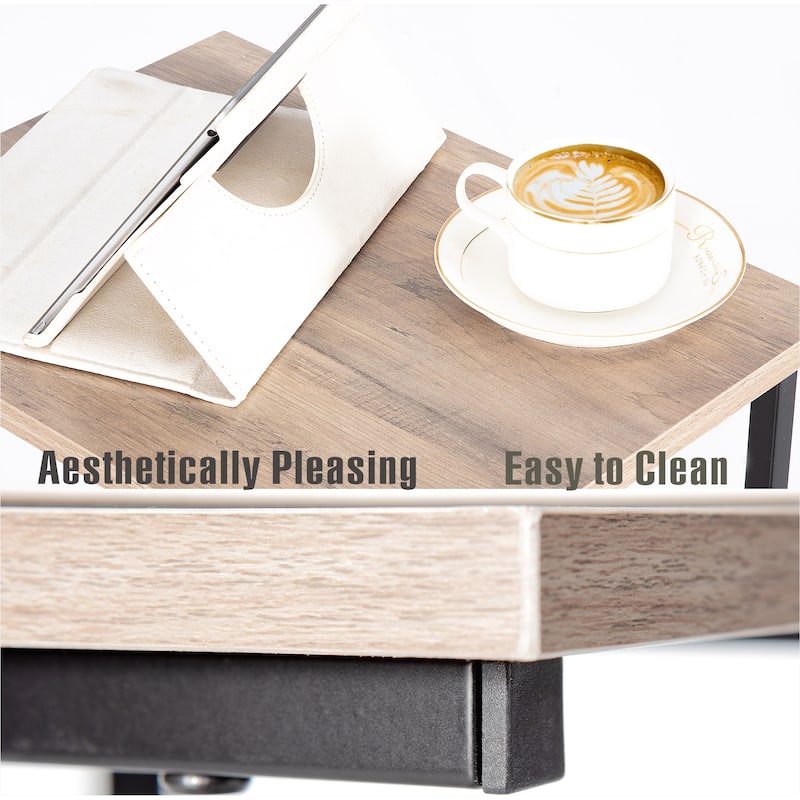JJS Side End C Table for Sofa, Living Room Couch Table Snack Table That Slide Under for Small Spaces