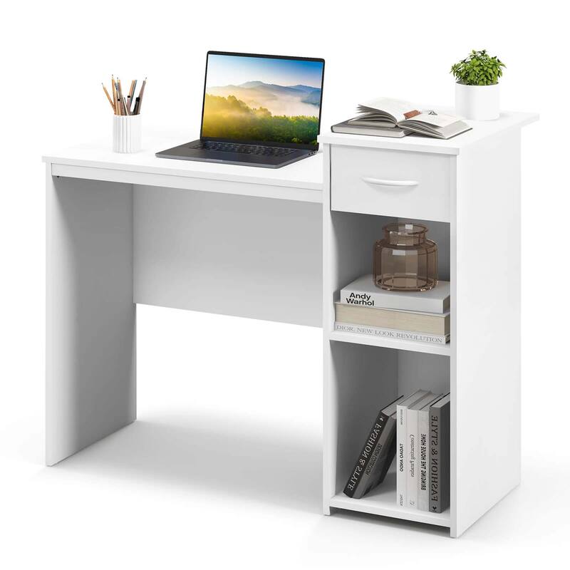Costway Computer Desk with Drawer Modern Laptop PC Desk with - White - See Details