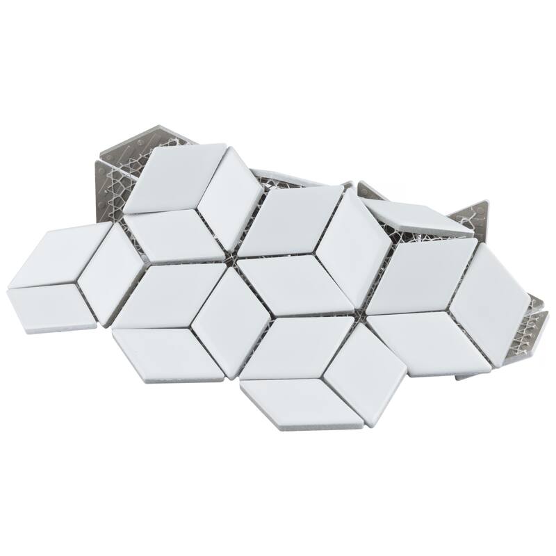 Merola Tile Hudson Rhombus Glossy White 10-1/4" x 11-3/4" Porcelain Floor and Wall Tile