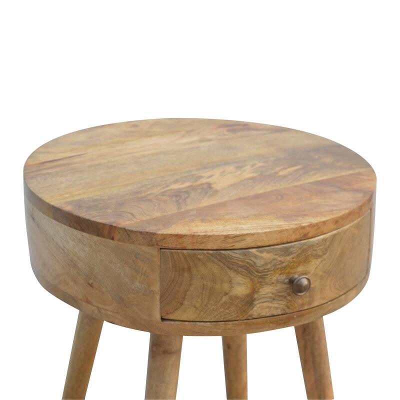 Circular Oak Bedside Table with One Drawer