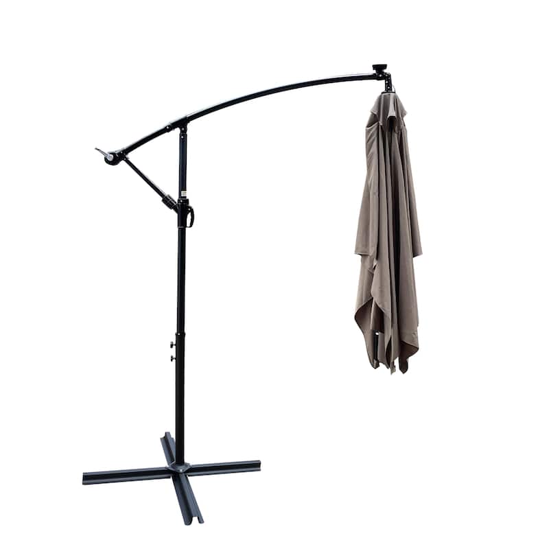 Rectangle 2x3M Patio Umbrella Solar Powered LED Lighted Sun Shade Market Waterproof 6 Ribs Umbrella with Crank and Cross Base