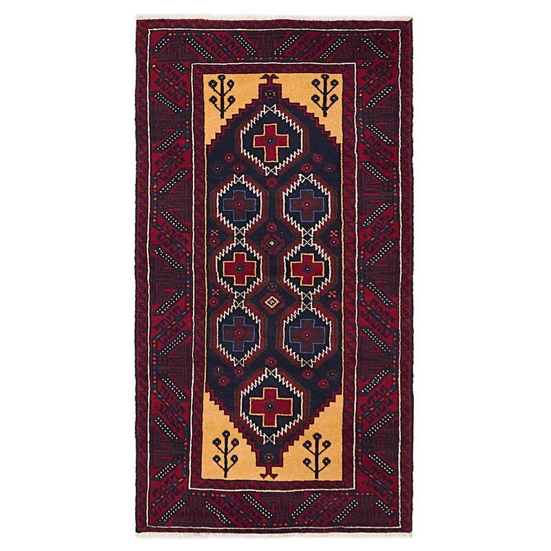 ECARPETGALLERY Hand-knotted Teimani Dark Navy, Red Wool Rug - 3'3 x 6'0