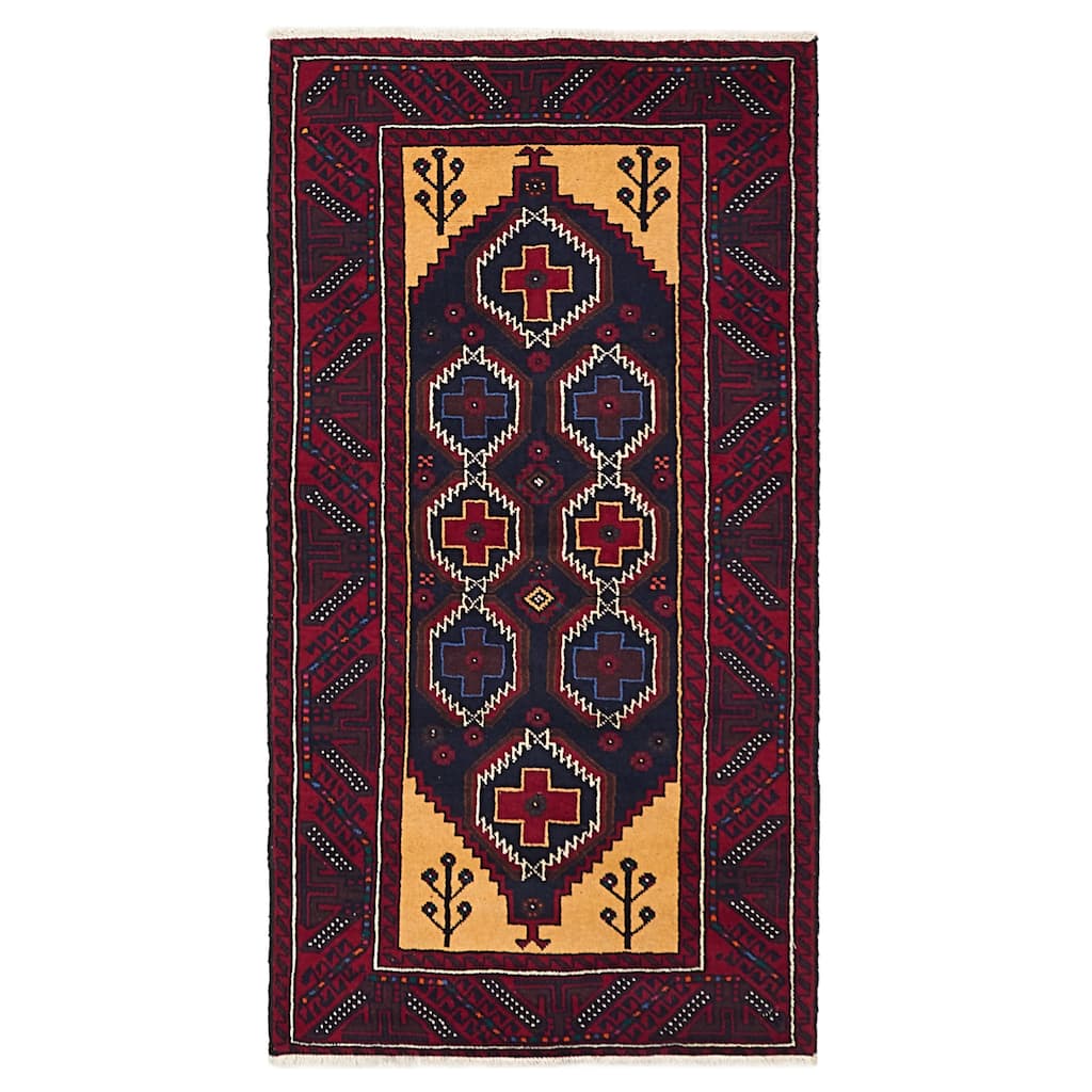 ECARPETGALLERY Hand-knotted Teimani Dark Navy, Red Wool Rug - 3'3 x 6'0