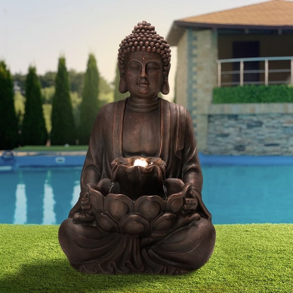Glitzhome Polyresin Meditating Buddha Frog/Elephant Statue Outdoor Water Fountain with LED Lights