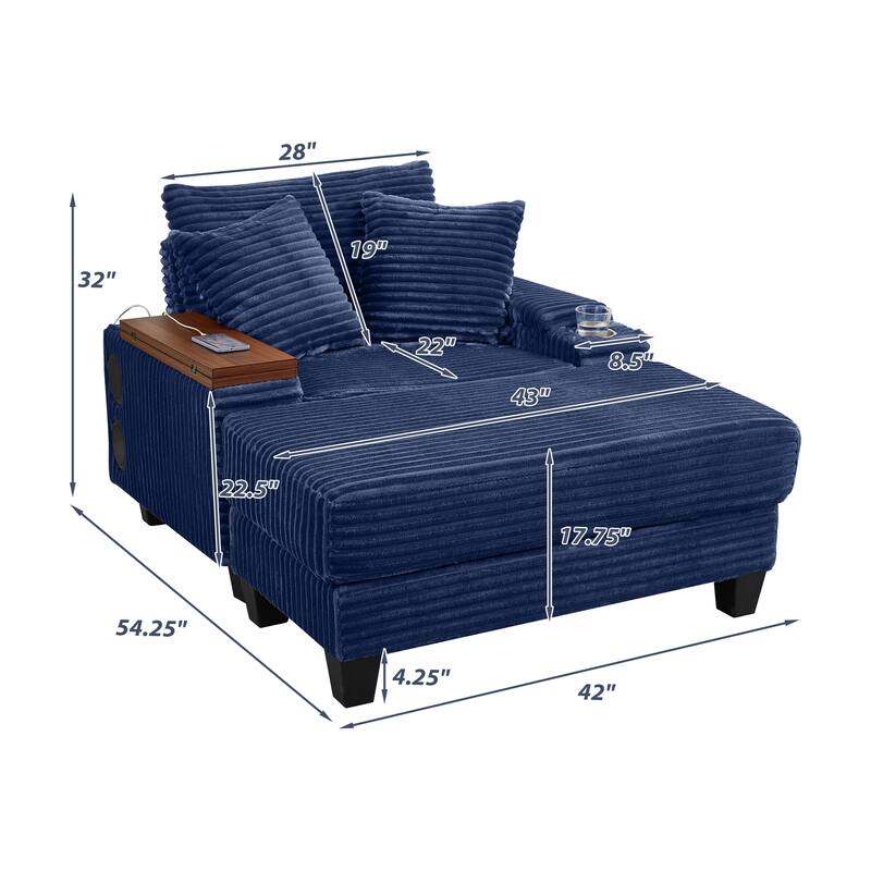 Versatile Chaise Lounge Single Sofa Chair with Ottoman, Swivel Table, Storage Armrest, Cup Holder, Bluetooth Speaker and USB
