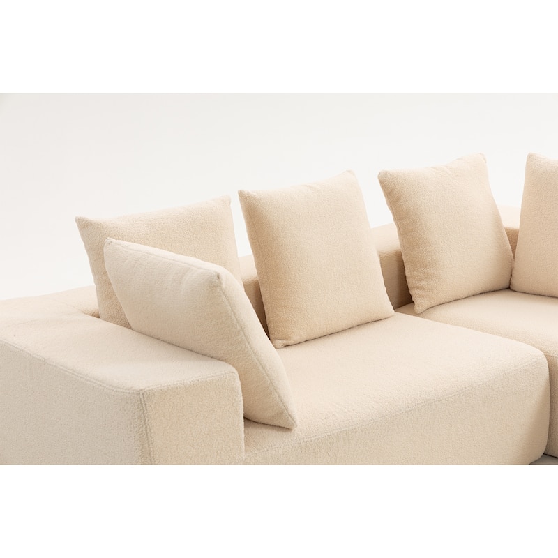 L-Shaped Modular Sectional Sofa, Full Foam Compressed Deep Seat Sofa, Upholstered Corner Sofa with 5 Throw Pillows