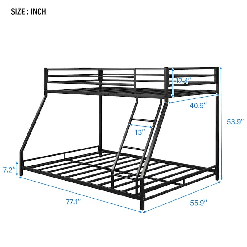 Metal Floor Bunk Bed, Twin over Full,
