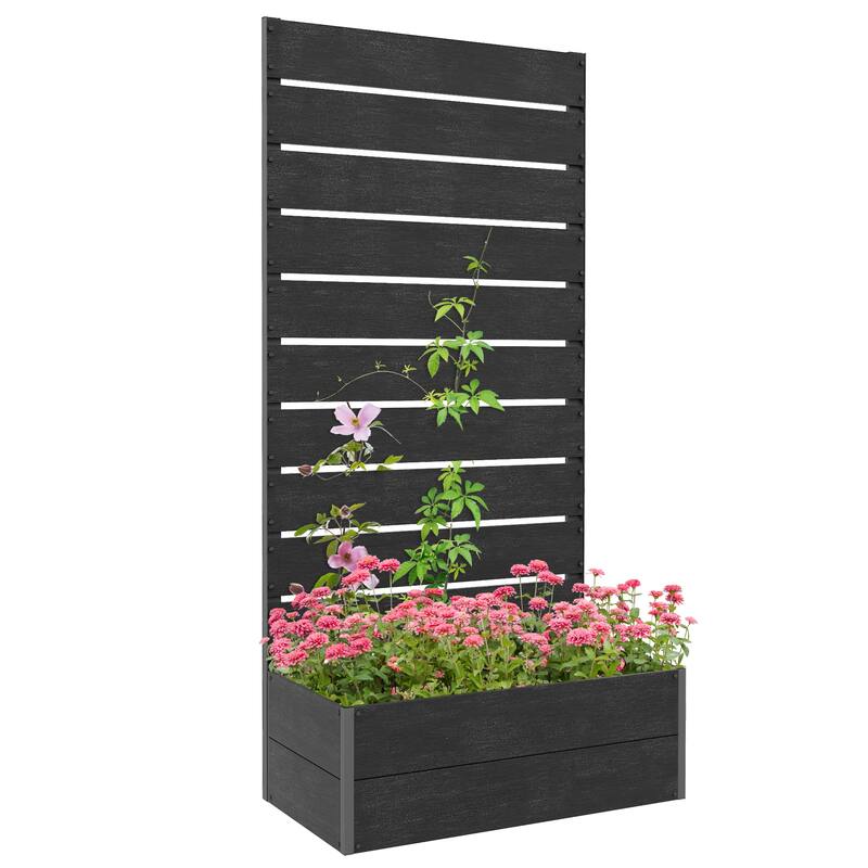 Outsunny Raised Garden Bed with Trellis for Climbing Plants, Planter Box with Drainage Gap, Freestanding Trellis Planter
