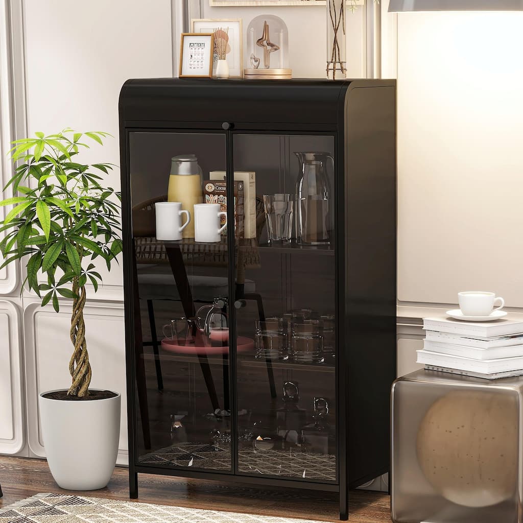 Industrial Glass Cabinet - Steel Frame, Magnetic Doors, Adjustable Feet