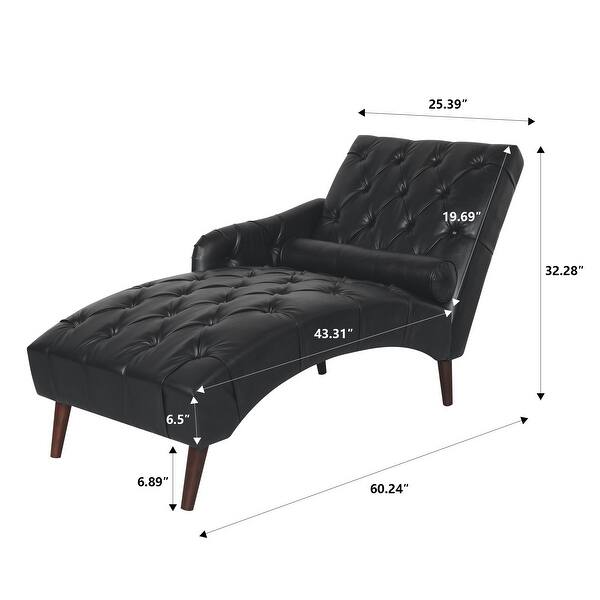 dimension image slide 1 of 2, Chaise Lounge Arm Chair with Pillow and Wood Legs,Accent Soft Chair with Tufted Back and Arm,Upholstered Chaise Couch Chair