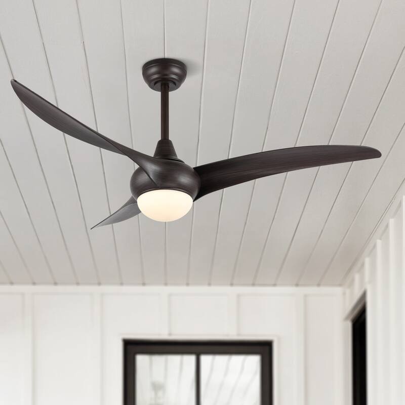 Raffles 52" 1-Light Vintage Iron/Plastic Mobile-App/Remote-Controlled 6-Speed Retro Swirl LED Ceiling Fan, by JONATHAN Y